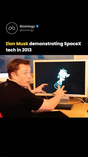 Bizziology on Instagram: "Back in 2013, Elon Musk revealed SpaceX’s Tony Stark–inspired design system, using Leap Motion sensors to grab and shape 3D Merlin engine models in mid-air. The setup merged Siemens NX, Oculus Rift, glass projections, and direct links to metal 3D printers, allowing engineers to turn virtual designs into titanium parts instantly. Musk called it a shift from “mind to intuitive 3D object to real print,” a leap that helped accelerate SpaceX’s growth and push its valuation t