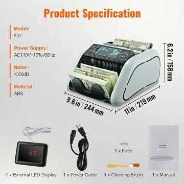 SucceBuy 1000Pcs/Min Money Counter Business Cash Register Euros Bills Fake Banknote Detector by UV