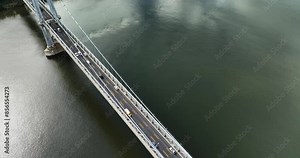 Aerial video of the Franklin Delano Roosevelt Mid-Hudson Bridge over the Hudson River, Poughkeepsie NY. Panning, pan, camera movement. Stock Video