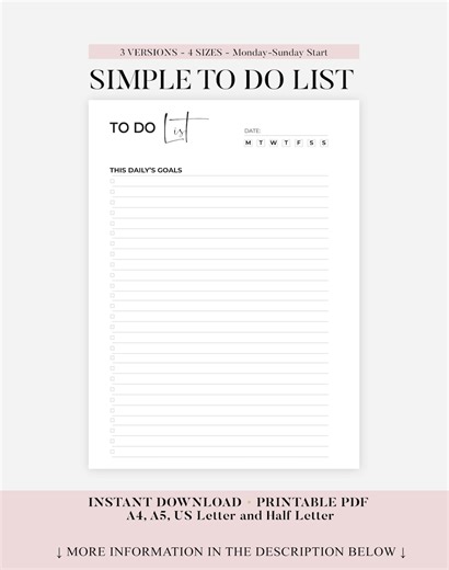 Minimal to Do List Printable, Simple Tasks List Template, A4/a5/letter/half Printable Productivity Pages to Do List Template Daily Schedule - Etsy Canada