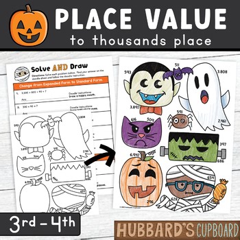 3rd Grade Halloween Math Color by Number Place Value Worksheet to 1,000s Place