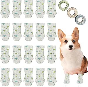 Disposable Dog Booties,20PCS Disposable Dog Socks to Stop Licking with Adjustable Self Adhesive Bandage,Pet Shoes Foot Covers Paw Protectors for Dogs Cats Indoor & Outdoor Walking (Blue Green, M)