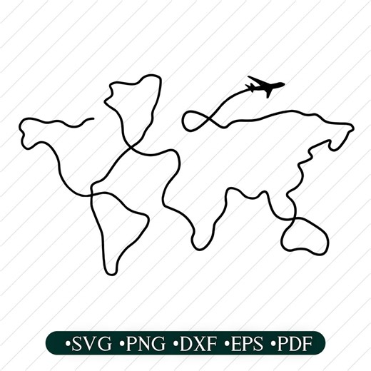 Line Art World Map SVG Cut Files: Travel Theme (digital Download) - Etsy