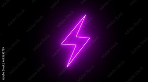 Neon lightning purple color battery bolt and thunder isolated glowing sign . Symbol of energy ,power, charge and discharge icon.