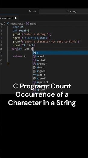 Count Character Occurrence in a String | C Programming #CProgramming #strings #codingshorts