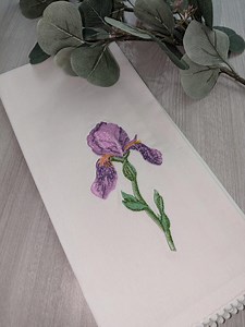 Embroidered Iris Towel - Etsy