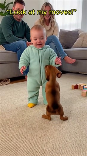 Baby Claps Dachshund Dances 👏🐾 #Baby #Dog