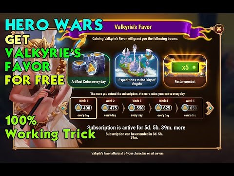 Hero Wars, How to get Valkyrie's Favor for free, 100% working trick. hero wars new trick 0.00$ vip 0