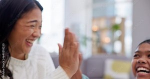 High five, mom and girl kid with education, help and success with math assessment, happiness and study at home. Advice, trust and woman with child, homework and knowledge for development and paper