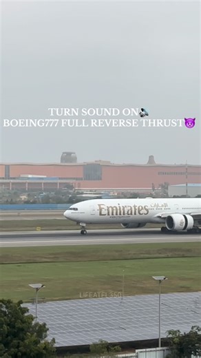 LIFEATFL350 on Instagram: "TURN SOUND ON 🔊😮‍🔥 When a $300M Boeing 777 hits FULL reverse thrust ✈️ Follow @lifeatfl350 for daily aviation content . . . .Rate this engine sound 1–10 🔥✈️ . . . . . . . . #aviationreels #boeing777 #emirates #aviationreels #avgeek #planespotting #aviationdaily #reelsindia #aircraft #pilotlife #aviationlovers #flight #airportlife #jetengine #reverseThrust #lifeatfl350 #explorepage #avgeekindia #indianaviation . . . . [BOEING777 | AVIATION | EMIRATES | WIDE BODY AIR