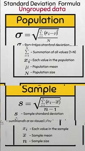 Standard deviation formula for Ungrouped data - Population and Sample #standarddeviation #sigma