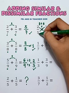 1.6M views · 16K reactions | Adding Similar and Dissimilar Fractions‼️ #basicmath #fractions #fbreels #mathematics #MathTutor #teachergon #math #mathreview | Ako si Teacher Gon | Facebook