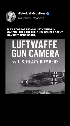 Historical Medallion🎖️ on Instagram: "This footage is not ordinary archival film; it's the view from a fighter's gunsight. Starting in 1943, primary German fighters (Bf 109, Fw 190) were equipped with automatic gun cameras (Revi) that began recording the moment the trigger was pressed. The frames capture an attack from a distance of 200–400 meters, often from the rear hemisphere—the most vulnerable angle for heavy bombers like the B-17 and B-24. The film shows a Luftwaffe pilot catching 