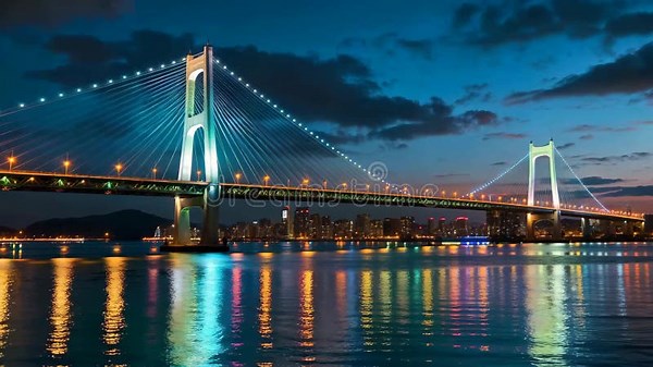 Panoramic View of the Cross-sea Bridge at Night, Generative AI Stock Footage - Video of promotional, bridge: 449615702