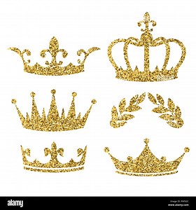 Vector cartoon style set of royal crowns  with golden glitter effect. Decoration item for your selfie photo and video chat filter. Isolated on white b Stock Vector Image & Art - Alamy