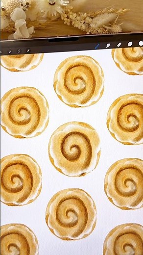 how to draw an easy cinnamon roll procreate digital watercolor #art #digitalart #procreate #cookie