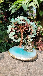 Buddha Statue with Healing Crystal Tree, Tree of Life for Positive Energy. Home Decor Yoga Meditation. Green.(B)