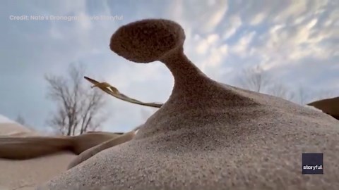 Video shows rare sand pillars along Lake Michigan