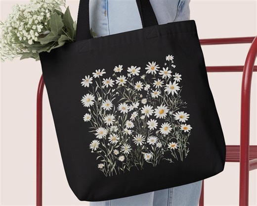 Daisy Flower Eco Tote Bag, Wildflowers Cotton Tote, Cottagecore Floral Botanical Bag, Nature Aesthetic Organic Tote, April Birth Flower Gift - Etsy