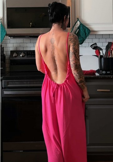 Pretty in Pink: Viral Backless Dress with Tattoos