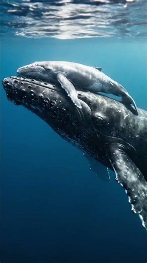 Humpback Whale Mother Swimming Her Baby #sealife #shorts