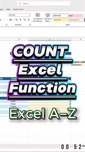 COUNT FUNCTION in Excel — count only numbers fast