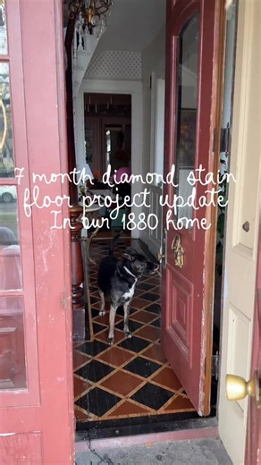 7 month diamond stain floor project update!! ✨🫶🏻 that went quick!!! 🤯 the floor is in great shape still with minor scratches from us , the dogs and kids but overall still looks amazing!! #victorianhome #restoration #diamondpattern #stain #floorrestoration | The Brick Victorian