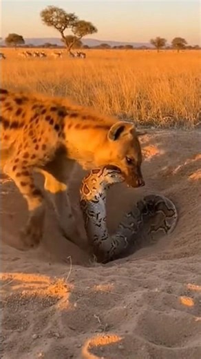 Hyena Gets Ambushed by Giant Python… You Won’t Believe What Happens 😱🐍#shorts #viral