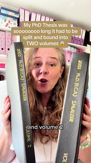 Taking a look inside my PhD by thesis. It was so long that I had to have ‘special’ permission to be able to submit the extra word count. The limit is typically around 90,000 words but mine was 140,000 (and yes thats with editing it! 😉) It also had to be physically bound into two volumes as it was too thick for one! 😆 I have literally ALWAYS been a maximalist! Do you know anything about jewellery history - thats my subject and I specialise in children’s jewellery? #phd #phdbythesis #phdjourney 