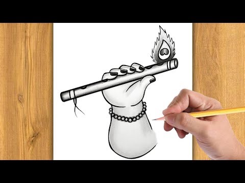 EASY Krishna Hand with Flute Drawing | Tutorial | Step by Step | Pencil Sketch for Beginners