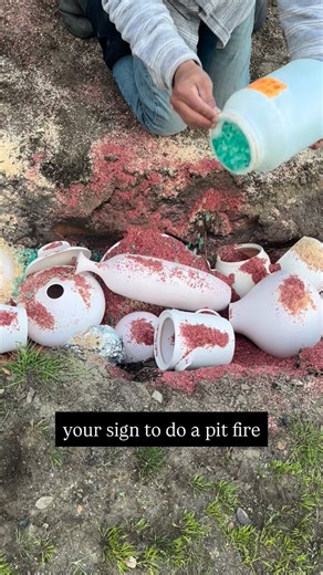 ben levy on Instagram: "Firing pottery in a pitfire! I used bisqueware for this and did not glaze it, it was the materials in the pit that gave it the color #clay #pottery #ceramics"