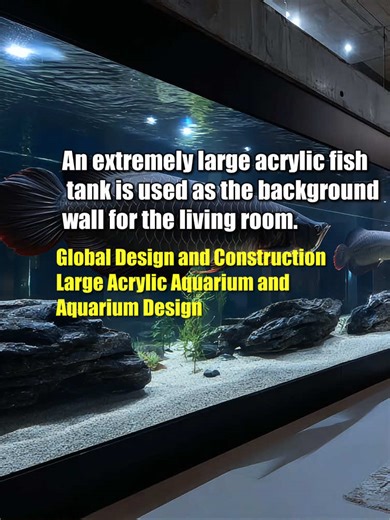 An extremely large acrylic fish tank is used as the background wall for the living room#aquariumdesign #acrylicfishtank #fishtanksoftiktok🐠