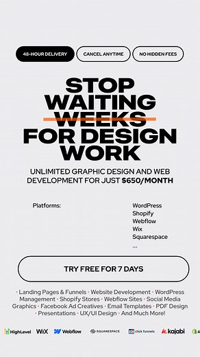 FREE 7-DAY TRIAL: Unlimited Graphic Design & Funnel Builds 六‍...