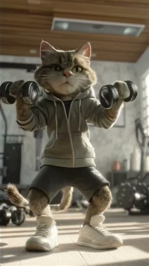 💪 This cat hits the gym harder than most humans! #DigiCats #GymCat #AIshorts #FitnessFeline
