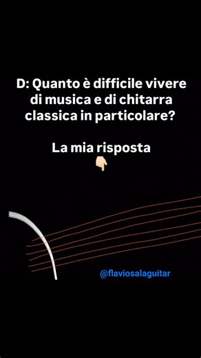 FLAVIO SALA chitarrista on Instagram: "Di: Quanto è difficile vivere di musica e di chitarra classica in particolare? R: È difficile, molto difficile, come ogni altro lavoro. Richiede un amore e un impegno sconfinati. Soprattutto vivere di soli concerti è quasi impossibile. Conosco pochissime persone che vivono di soli concerti. È molto complicato, su questo non vi sono dubbi. È importante avere i soldi per pagare le bollette, l'affitto, il muto, quello che è, la macchina, il mangiare e tutto il