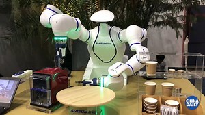 Two #AI coffee-making robots are unveiled at the World Artificial Intelligence Conference 2018 in Shanghai. The robots have been used to prepare drinks for the participants of the three-day event. Duco, designed by Siasun, is the first #robot in China that features two coordinating arms. Orion made the other mechanical robot arm called Cheetah Cafe which can mimic the actions of baristas and make a cup of coffee within two minutes. (Wang Ying and He Qi / China Daily) | China Daily