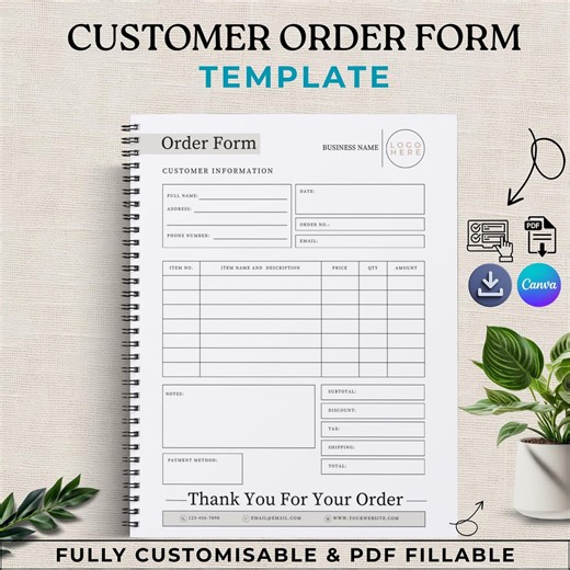 Editable Order Form Template | Small Business Canva Design (digital Download) PDF Fillable - Etsy