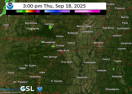 Simulated radar from one specific model. Guidance continues to trend with showers/storms this afternoon. Activity continues into the overnight hours and through part of Friday with coverage increasing along/ahead of a cold front. Timing/placement will vary somewhat. Expect a few storms to become strong to severe with damaging winds and large hail as the primary concern. #ARWX | US National Weather Service Little Rock Arkansas