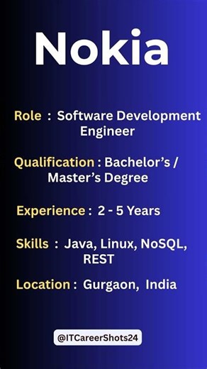 Nokia Hiring 2026 | Software Development Engineer | Gurgaon Job 🔥 #itjobs #techjobs #Shorts