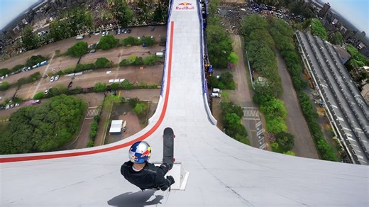 Professional Skateboarder Drops In On The Biggest Skate Ramp EVER