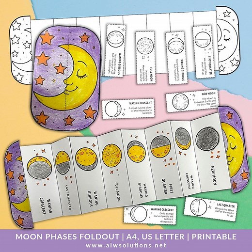 Phases of the Moon Craft,printable Moon Phases,moon Foldable Activity,homeschool Moon Activity,phases of the Moon PDF, Science Foldable - Etsy