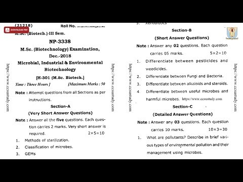 MSC 3RD SEM BT MICROBIAL INDUSTRIAL AND ENVIRONMENTAL BIOTECHNOLOGY NP DEC 2018 | CCSU