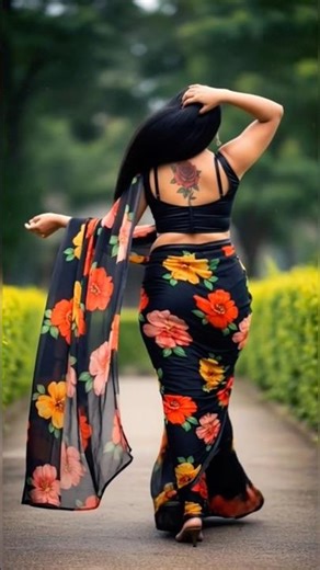 Stylish Saree Walk 🏵️ | Floral Saree Look🔥 | Glamorous Back Pose Slow Walk”