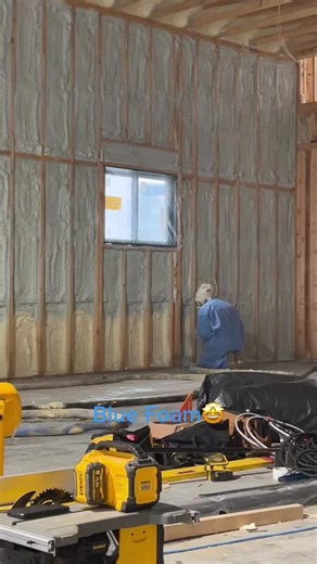 Spraying closed cell blue foam in wall cavities, over air shoots and in a hot roof on the second floor in a garage/house!#minnesota #sprayfoam