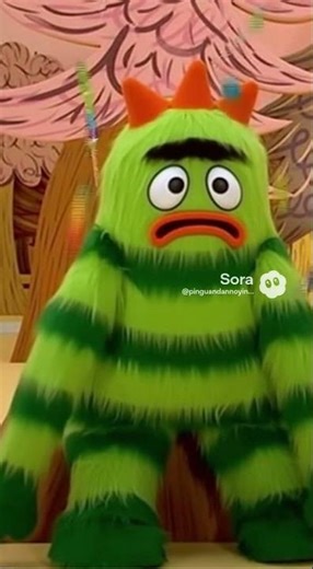 Brobee cries like a little girl and some rainbow sticks fall on him (SORA AI)