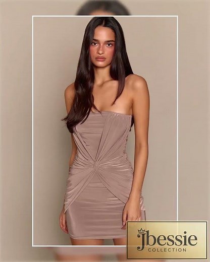 Taupe Slinky Bandeau Mini Dress