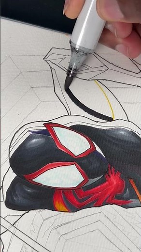 Drawing Miles Morales From Spider-Man: Across The Spider - Verse With Posca/Copic Markers! #shorts