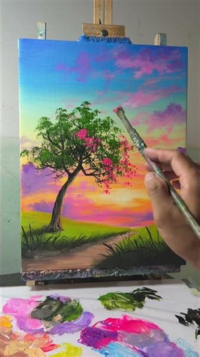 Easy Rose Tree at Sunrise 🌅 Part 1 | Acrylic Painting Tutorial