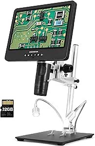 Andonstar AD249SM 10.1 inch 2160P UHD HDMI Digital Microscope 2000X, 3 Lens Soldering Digital Microscope with Arm Boom Metal Stand for PCB SMD Electronics Repair, Biological Microscope Kit, 32G Card