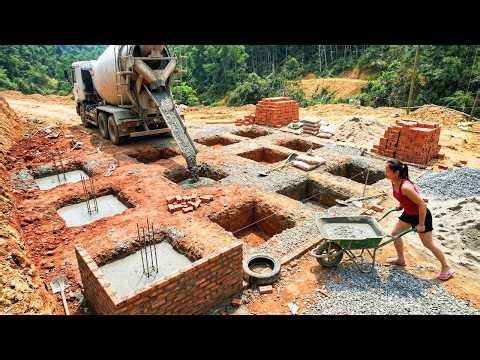 Building a New House in the Deep Forest, Starting Digging the Foundation and Pouring Solid Concrete